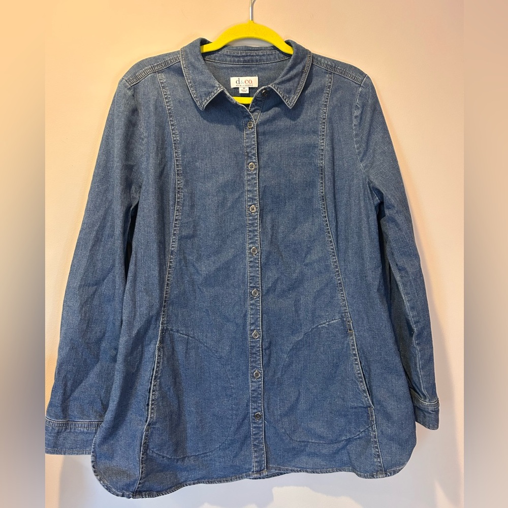 Denim D & Co Women’s Shacket Shirt Blue‎ Long Sleeve Button Up Medium Cotton